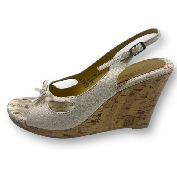 Hillard & Hanson 6.5 Slingback Cork Look Wedge Heel Sandals Tan Bow Coquette - Picture 1 of 9